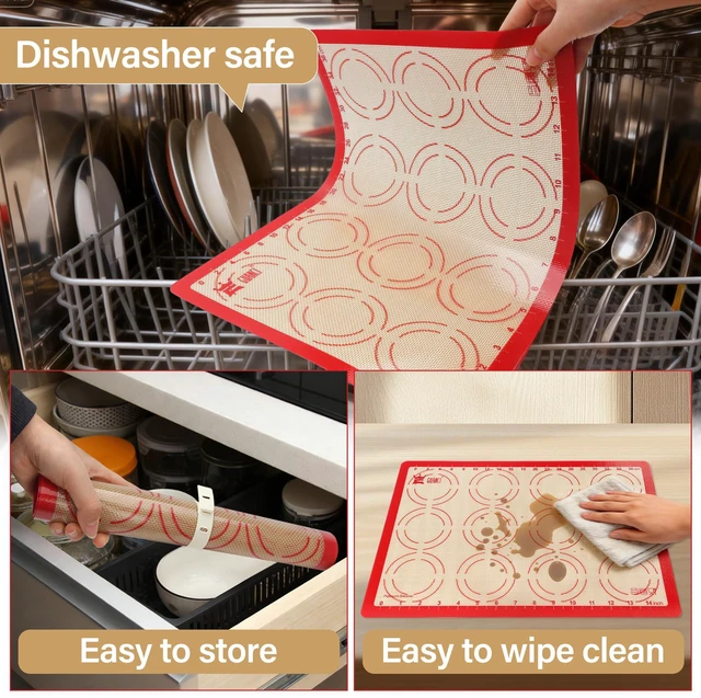 Alt view image 7 of 7 - 2 Pack Silicone Baking Mats, 11.6" x 16.5" Each, 0.7mm Thick, Food Grade Non-Stick Reusable Baking Mats & Baking Sheet Liners for Cookies, Macarons, Bread, Pizza & Pastry