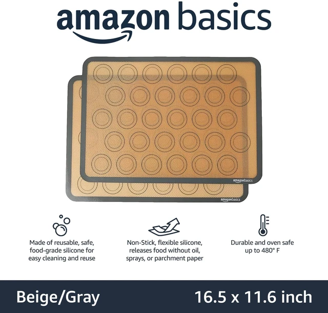 Alt view image 2 of 4 - Silicone Baking Mat for Macarons, Non-Stick, Food Safe, Reusable, Oven-Safe, 16.5" x 11.6", Beige/Gray, 2-Pack
