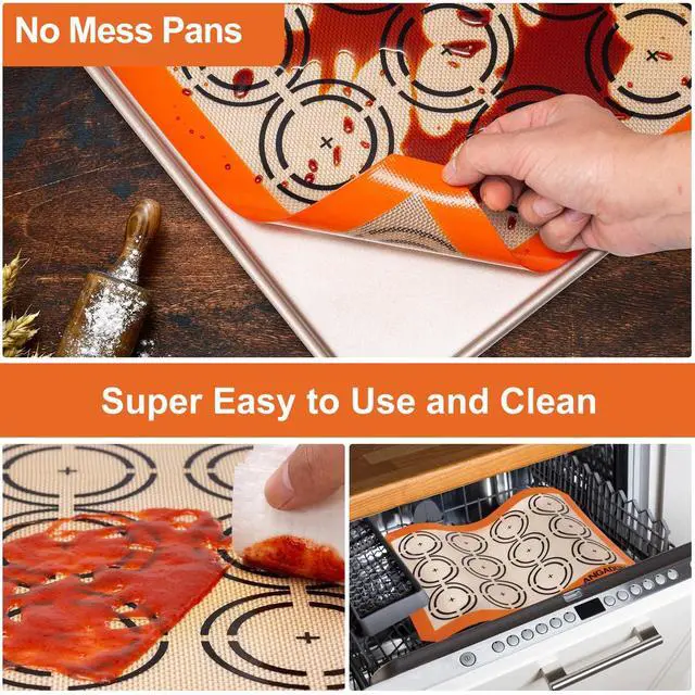 Alt view image 2 of 6 - Silicone Baking Mat Sheets Set, Easy Clean &Non-Stick Food Grade Reusable Baking Mat, 2 Half Sheet Cookie Baking Mats Silicone for Oven, Make Macarons, Cookies and Pastry Mat