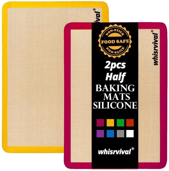 Main image of Silicone Baking Mat, 2 colors Half Sheet(16.5"x11.6") Non-Stick Baking Mat, Food Safe Silicone Mats for Baking Cookies, Macarons, Vegetables, 480 Heat Resistant (Deep Raspberry & Amber) | Baking Mat