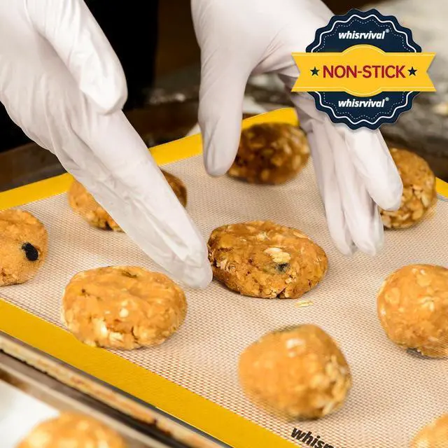 Alt view image 2 of 7 - Silicone Baking Mat, 2 colors Half Sheet(16.5"x11.6") Non-Stick Baking Mat, Food Safe Silicone Mats for Baking Cookies, Macarons, Vegetables, 480 Heat Resistant (Deep Raspberry & Amber) | Baking Mat