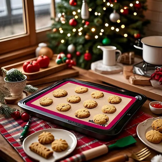 Alt view image 4 of 7 - Silicone Baking Mat, 2 colors Half Sheet(16.5"x11.6") Non-Stick Baking Mat, Food Safe Silicone Mats for Baking Cookies, Macarons, Vegetables, 480 Heat Resistant (Deep Raspberry & Amber) | Baking Mat