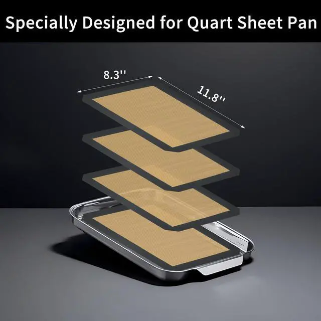 Alt view image 2 of 6 - Small Silicone Baking Mats, Set of 4,11-4/5x8-1/4 Inch Quarter Sheet Size, Non Stick, BPA Free, 1/4 Baking Sheet Pan Liner for Cookies, Macaron, Bread, Pastry, Toaster (Grey)