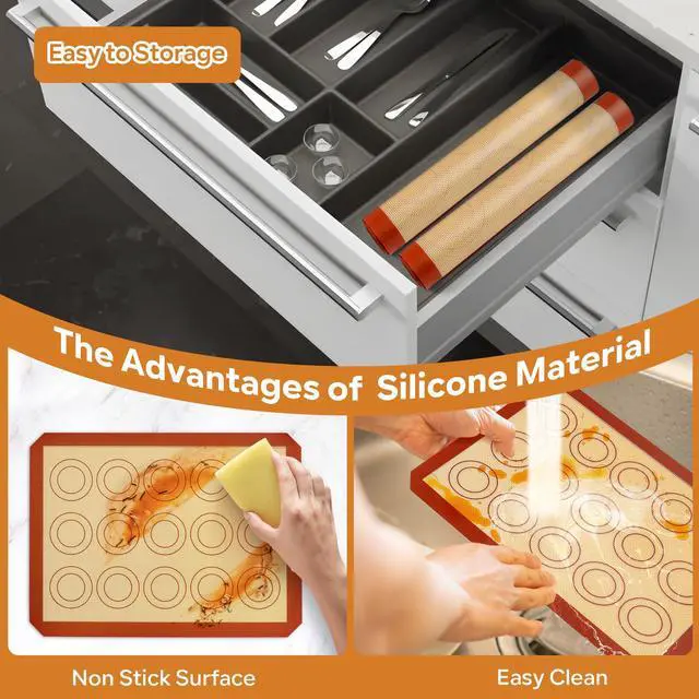 Alt view image 2 of 5 - 11.6 Inch Silicone Baking Mat, 2Pcs Non-stick Silicone Oven Mats | Reusable Baking Supplies for Macaroon Pastry Bread Dough Cookie Pizza, Good for Roasting Kneading, Fit Well with Sheet Pan