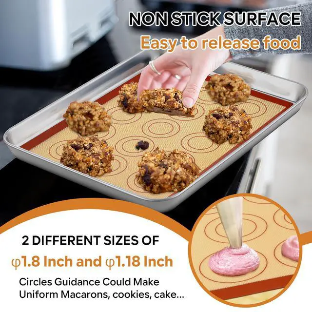 Alt view image 5 of 5 - 11.6 Inch Silicone Baking Mat, 2Pcs Non-stick Silicone Oven Mats | Reusable Baking Supplies for Macaroon Pastry Bread Dough Cookie Pizza, Good for Roasting Kneading, Fit Well with Sheet Pan