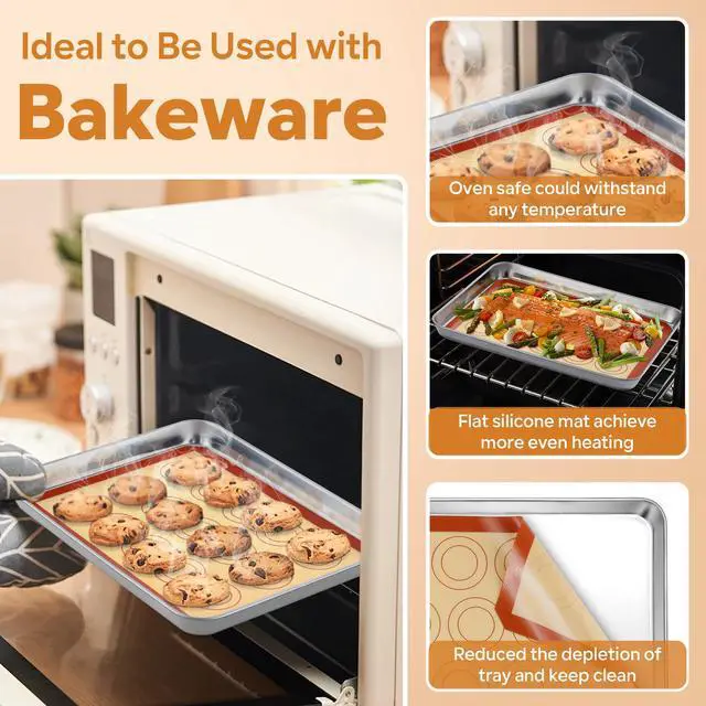 Alt view image 3 of 5 - 11.6 Inch Silicone Baking Mat, 2Pcs Non-stick Silicone Oven Mats | Reusable Baking Supplies for Macaroon Pastry Bread Dough Cookie Pizza, Good for Roasting Kneading, Fit Well with Sheet Pan