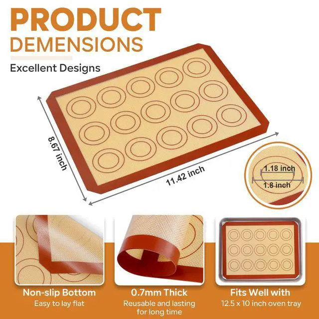 Alt view image 4 of 5 - 11.6 Inch Silicone Baking Mat, 2Pcs Non-stick Silicone Oven Mats | Reusable Baking Supplies for Macaroon Pastry Bread Dough Cookie Pizza, Good for Roasting Kneading, Fit Well with Sheet Pan