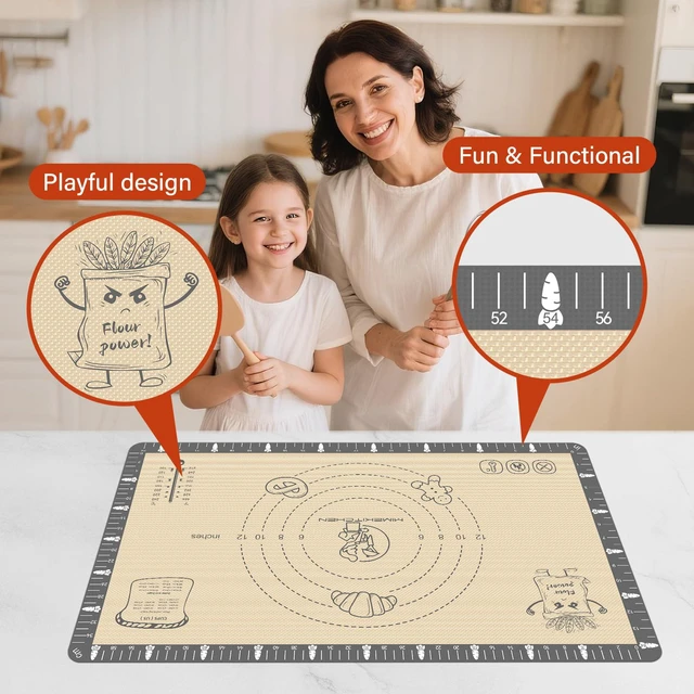 Alt view image 2 of 7 - Silicone Baking Mat with Cookie Recipes, Extra Thick Silicone Mat for Baking Macaron, Bread, Pizza, Non Stick Pastry Mat for Dough Rolling Out, Heat Resistant to 480°F for Baker