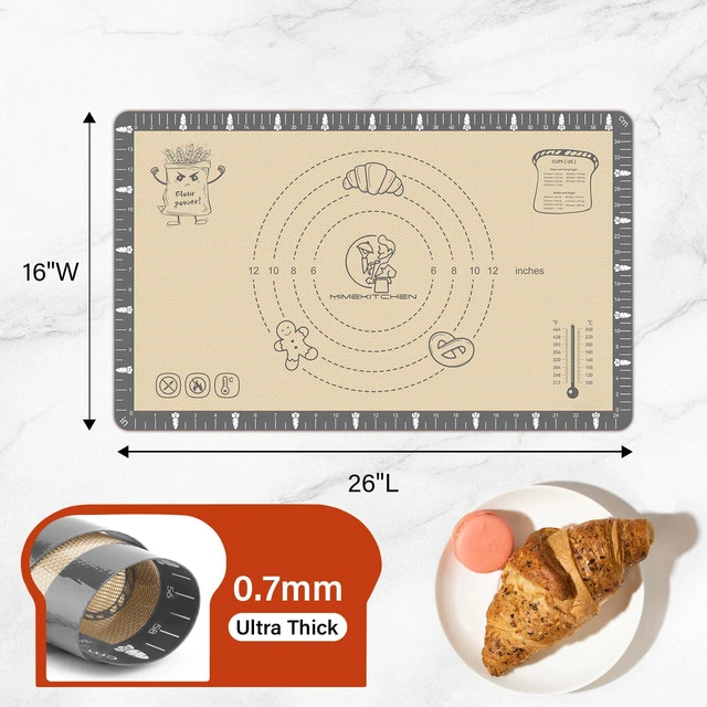 Alt view image 3 of 7 - Silicone Baking Mat with Cookie Recipes, Extra Thick Silicone Mat for Baking Macaron, Bread, Pizza, Non Stick Pastry Mat for Dough Rolling Out, Heat Resistant to 480°F for Baker