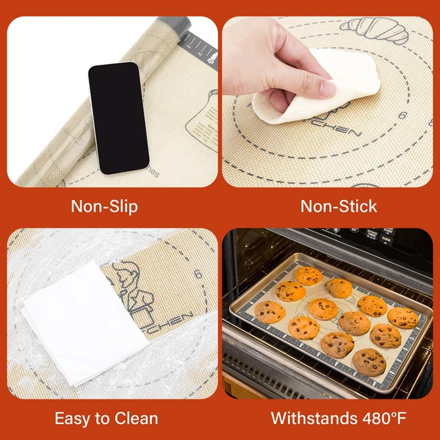 Alt view image 5 of 7 - Silicone Baking Mat with Cookie Recipes, Extra Thick Silicone Mat for Baking Macaron, Bread, Pizza, Non Stick Pastry Mat for Dough Rolling Out, Heat Resistant to 480°F for Baker