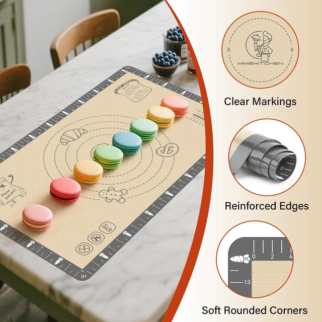 Alt view image 7 of 7 - Silicone Baking Mat with Cookie Recipes, Extra Thick Silicone Mat for Baking Macaron, Bread, Pizza, Non Stick Pastry Mat for Dough Rolling Out, Heat Resistant to 480°F for Baker