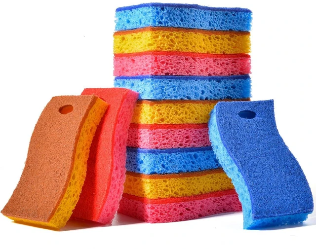 Main image of METUUTER 12-Count Scrub Sponges Kitchen Sponge Heavy Duty, Cellulose Sponges with Scouring Pads Dual-Sided for Kitchen and Household Use (S-Multi)