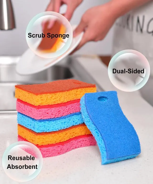 Alt view image 3 of 7 - METUUTER 12-Count Scrub Sponges Kitchen Sponge Heavy Duty, Cellulose Sponges with Scouring Pads Dual-Sided for Kitchen and Household Use (S-Multi)