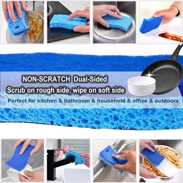 Alt view image 7 of 7 - METUUTER 12-Count Scrub Sponges Kitchen Sponge Heavy Duty, Cellulose Sponges with Scouring Pads Dual-Sided for Kitchen and Household Use (S-Multi)