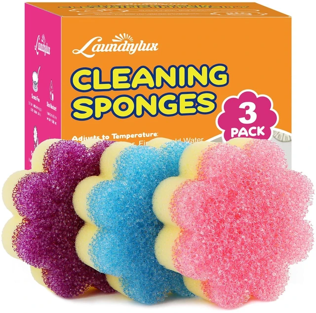 Main image of LAUNDRYLUX Scrub Sponge, Dual-Sided Temperature-Responsive Scrubber | Non-Scratch - Multipurpose Dish Sponges for Kitchens, Bathrooms, and Outdoor Use - 3 Pack