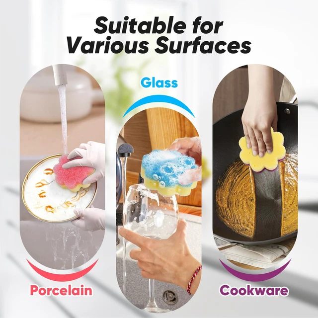Alt view image 5 of 7 - LAUNDRYLUX Scrub Sponge, Dual-Sided Temperature-Responsive Scrubber | Non-Scratch - Multipurpose Dish Sponges for Kitchens, Bathrooms, and Outdoor Use - 3 Pack