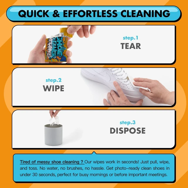 Alt view image 3 of 7 - COZGO Shoe Cleaner Wipes, Shoe Cleaning Wipes for Sneakers, Leather, Canvas, Portable On-the-Go Shoe Care for Stain Removal (30 pack)