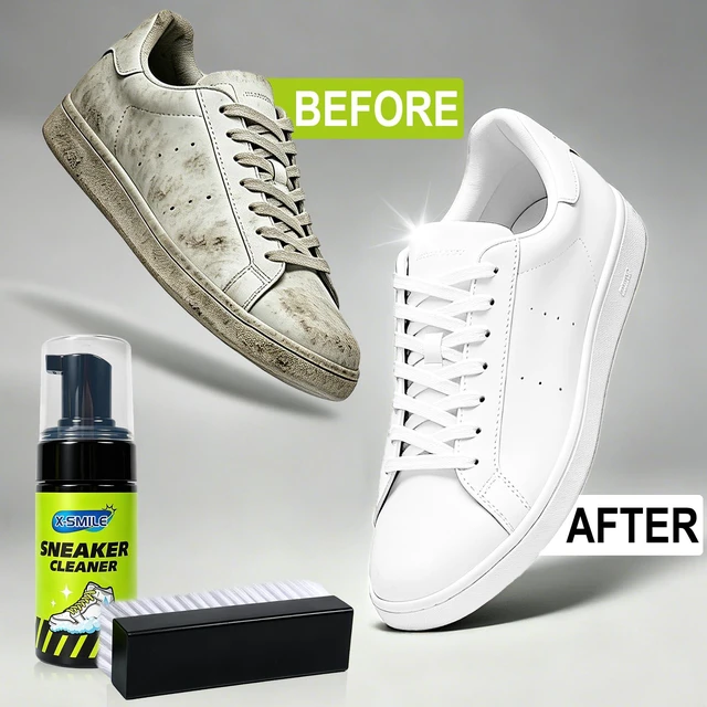 Alt view image 2 of 6 - X-SMILE Sneaker Cleaning Kit Premium Foam Shoe Cleaner for White Shoes, PU & Synthetic Leather, Canvas, Mesh & Rubber Gentle, Non-Bleach Formula with Brush, Microfiber Towel & Cleaning Wipe 100ml
