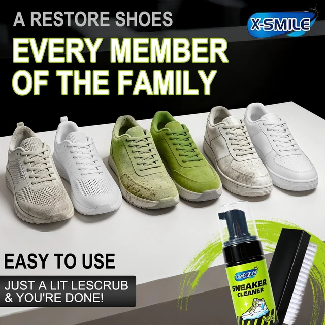 Alt view image 6 of 6 - X-SMILE Sneaker Cleaning Kit Premium Foam Shoe Cleaner for White Shoes, PU & Synthetic Leather, Canvas, Mesh & Rubber Gentle, Non-Bleach Formula with Brush, Microfiber Towel & Cleaning Wipe 100ml