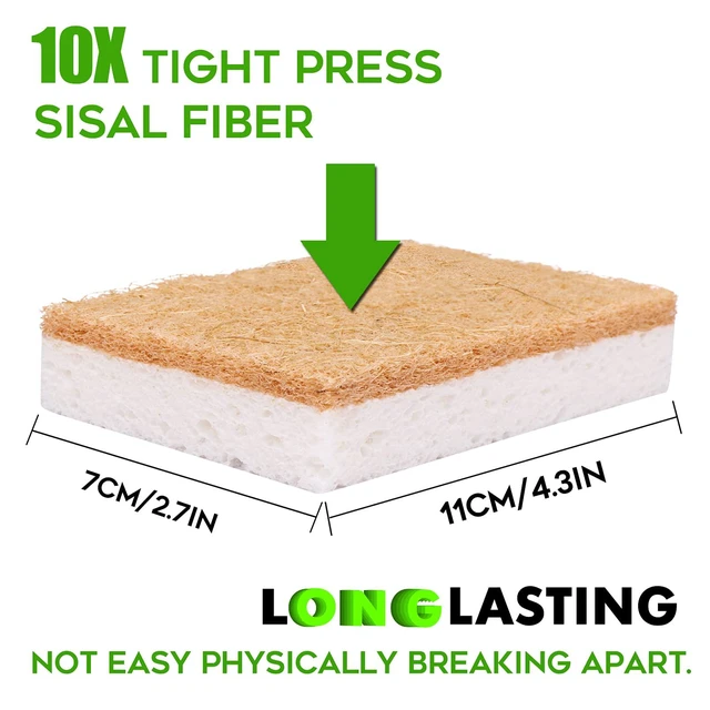 Alt view image 4 of 7 - Natural Sponge Kitchen 12Pack,Eco Friendly Non-Scratch Scrub Sponge,Biodegradable Sisal Scrubber with Compostable Kitchen Sponges for Dishes Cleaning