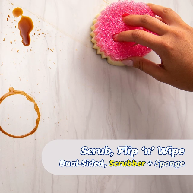 Alt view image 2 of 7 - Dual Sided Texture Changing Sponge/Scrubber - Super Absorbent Sponge Side - Scrub Mommy (Pink) - 1 Count