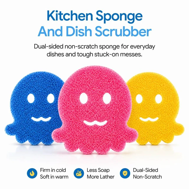 Alt view image 2 of 7 - Scrub Empress Dish Sponge 3 Pack-1PC - Non Scratch Kitchen Sponges | Dual-Sided Kitchen Sponge, Dish Sponge 3 Pack, Non scratch sponges, Dishwasher Safe & Odor Resistant, Soft in Warm Water