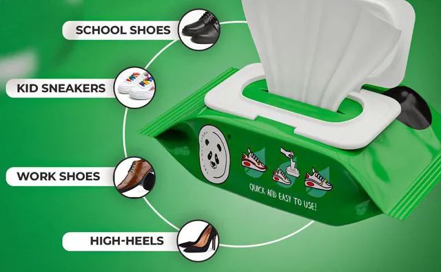 Alt view image 6 of 7 - Panda Shoe Cleaning Wipes | 1 pack (30 pcs) | Premium Sneaker Wipes Cleaner | Quick Disposable Shoe Cleaner for Sneakers, Removes Dirt, Grime & Stains, Travel Portable Shoe Wipes, No Water Needed