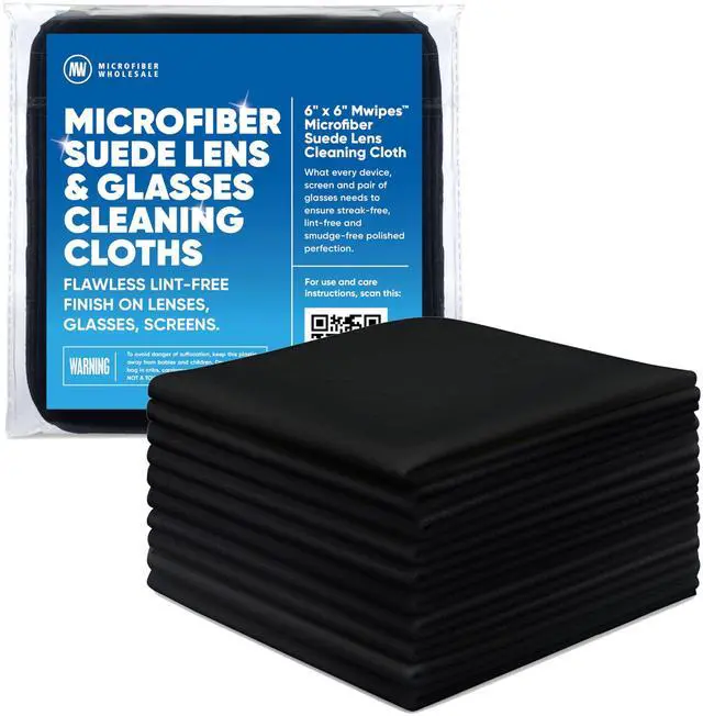 Main image of Premium Lens Glasses Cleaning Cloth by Microfiber Wholesale | Black | 6x6 | 10pk | Soft Microfiber Suede | Travel Size Reusable | No Lint Scratch-Free Durable | Lenses Glasses Phones