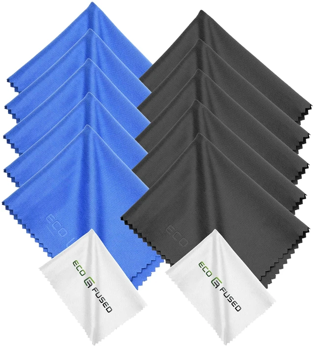 Main image of Blue/Black Microfiber Cloth - 6x7 Inch - 12 Pack - Glasses & Lens Cleaning
