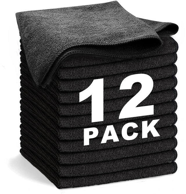Main image of Black Microfiber Cleaning Cloth 13"x13", Ultra Soft Absorbent Microfiber Cleaning Rags for Housekeeping Cleaning Supplies, Lint Free Reusable Cleaning Cloths for House Washable, Pack of 12