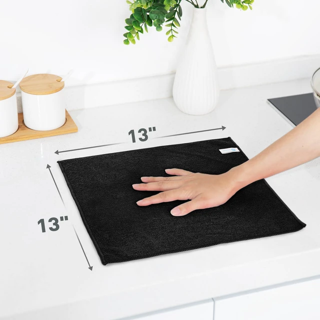 Alt view image 2 of 7 - Black Microfiber Cleaning Cloth 13"x13", Ultra Soft Absorbent Microfiber Cleaning Rags for Housekeeping Cleaning Supplies, Lint Free Reusable Cleaning Cloths for House Washable, Pack of 12