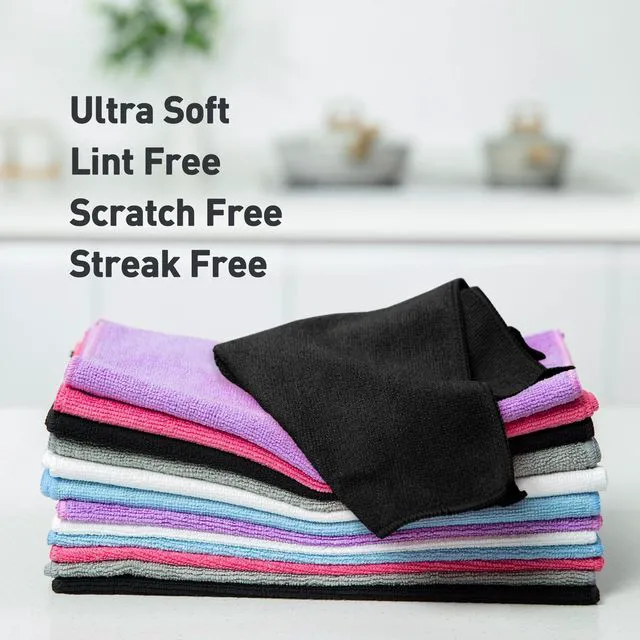Alt view image 3 of 7 - Black Microfiber Cleaning Cloth 13"x13", Ultra Soft Absorbent Microfiber Cleaning Rags for Housekeeping Cleaning Supplies, Lint Free Reusable Cleaning Cloths for House Washable, Pack of 12