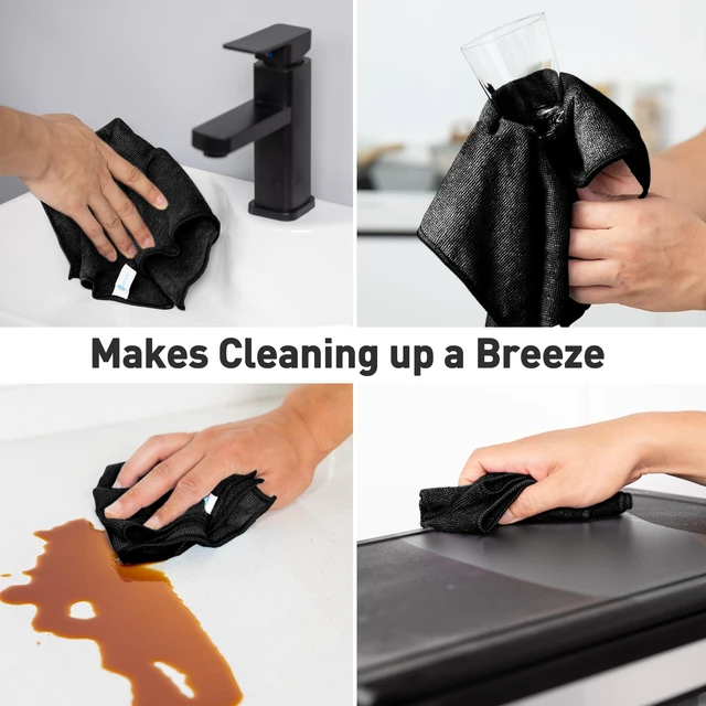 Alt view image 7 of 7 - Black Microfiber Cleaning Cloth 13"x13", Ultra Soft Absorbent Microfiber Cleaning Rags for Housekeeping Cleaning Supplies, Lint Free Reusable Cleaning Cloths for House Washable, Pack of 12