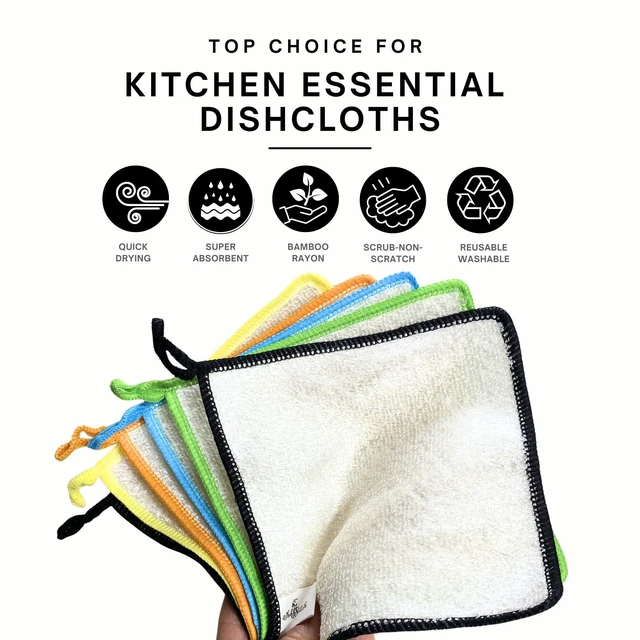 Alt view image 2 of 7 - Dishcloths Kitchen Dishrag Cleaning Scrub Reusable 6pk 6x7in | Bamboo-Rayon, Absorbent, Scrub-Non-Scratch, Washable, Durable, Fast-Drying, Multi-Surface, Hand-Sized, Household Cleaning