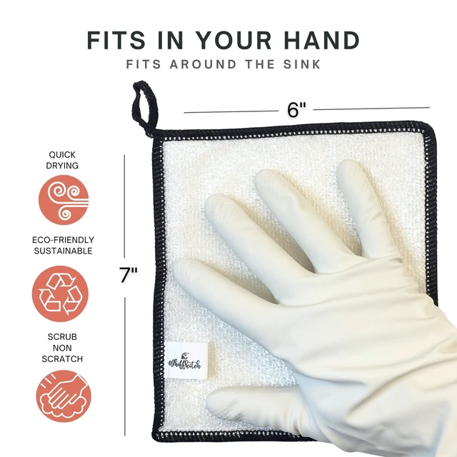 Alt view image 4 of 7 - Dishcloths Kitchen Dishrag Cleaning Scrub Reusable 6pk 6x7in | Bamboo-Rayon, Absorbent, Scrub-Non-Scratch, Washable, Durable, Fast-Drying, Multi-Surface, Hand-Sized, Household Cleaning