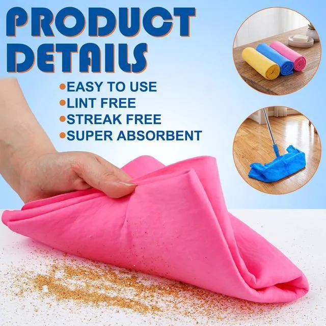 Alt view image 3 of 6 - 3 Pack Extra Large 26"x17" Chamois Cloth for Squeegee Mop Floor Towels for Floor Cleaning,and Ultra Absorbent Suede Shammy Towels, Streak Free Reusable Cleaning Rags for Hardwood,Windows