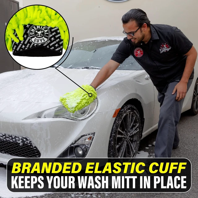Alt view image 5 of 7 - Chenille Microfiber Wash Mitt for Cars, Scratch-Free, 2 Pack | Ultra-soft lime green chenille holds thick suds and traps grit, gentle on paint, glass and chrome, machine washable