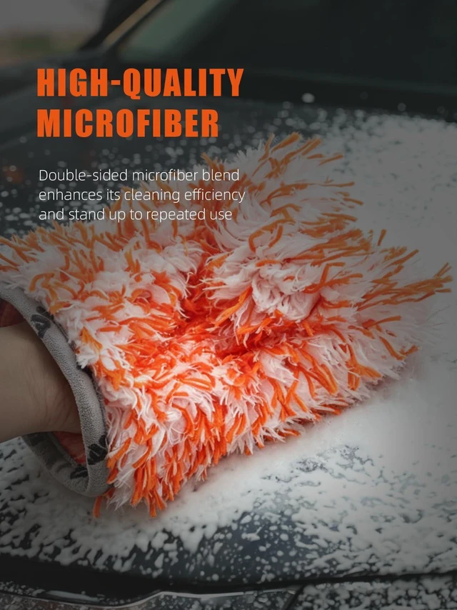 Alt view image 3 of 7 - Microfiber Car Wash Mitt for Small Area, 5Pcs Ultra Absorbent Car Wash Gloves, Plush Fiber Cloth Material, Safe Washing with Any Soap, Bucket, Foam Gun, Foam Cannon, 6.5Inch x 5.5Inch Size