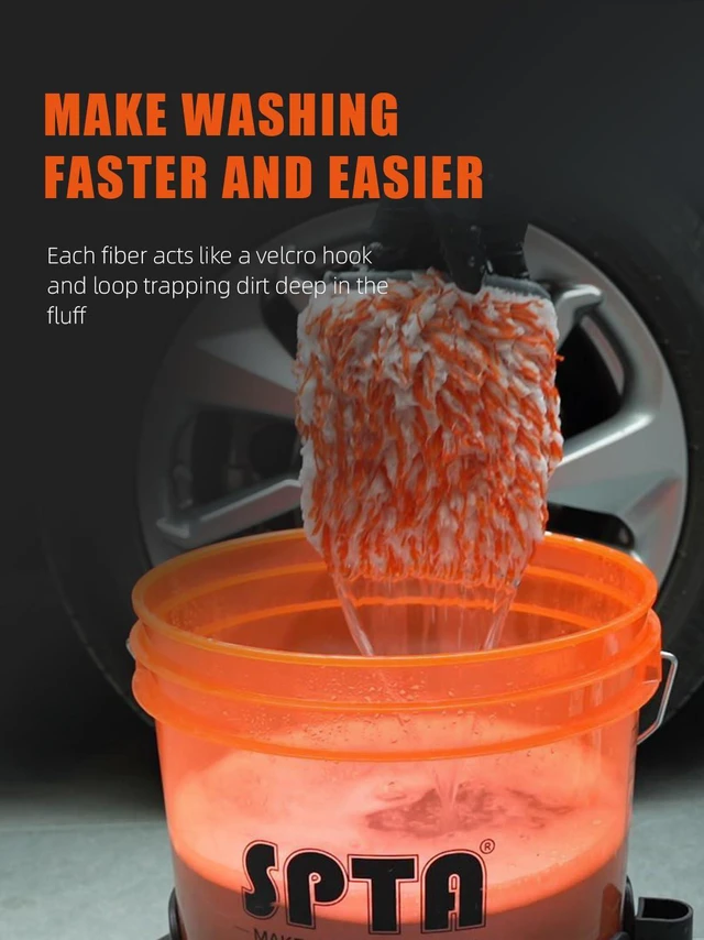 Alt view image 6 of 7 - Microfiber Car Wash Mitt for Small Area, 5Pcs Ultra Absorbent Car Wash Gloves, Plush Fiber Cloth Material, Safe Washing with Any Soap, Bucket, Foam Gun, Foam Cannon, 6.5Inch x 5.5Inch Size