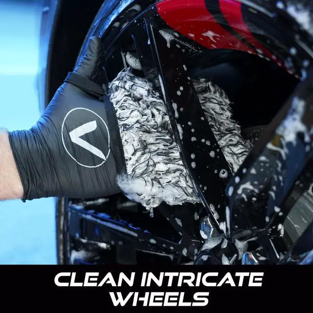 Alt view image 2 of 6 - Wheel Cleaner Microfiber Mitts for Cars, 5.5 Inch x 4.4 Inch, 2 Pack | Car Detailing Supplies for Rims, Wheels, Grills