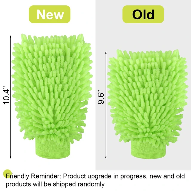 Alt view image 3 of 7 - 3 Pack Chenille Microfiber Car Wash Mitt, 7" x 9.6", Green | Car Washing Mitts, Home Dusting Gloves, Scratch Free Lint-Free, Highly Absorbent, Double Sided, for Cleaning Detailing Polish