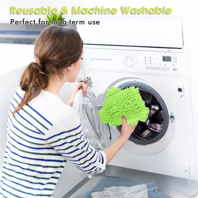 Alt view image 6 of 7 - 3 Pack Chenille Microfiber Car Wash Mitt, 7" x 9.6", Green | Car Washing Mitts, Home Dusting Gloves, Scratch Free Lint-Free, Highly Absorbent, Double Sided, for Cleaning Detailing Polish