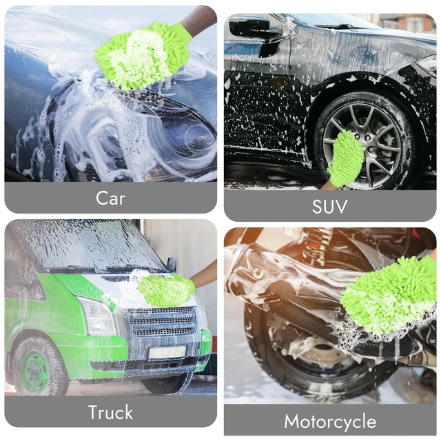 Alt view image 7 of 7 - 3 Pack Chenille Microfiber Car Wash Mitt, 7" x 9.6", Green | Car Washing Mitts, Home Dusting Gloves, Scratch Free Lint-Free, Highly Absorbent, Double Sided, for Cleaning Detailing Polish