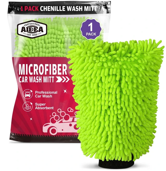 Main image of Car Wash Mitt Microfiber, 1PK, Car Wash Brush, Green, 7.12''X10.14'' | Scratch Free Lint-Free Premium Chenille Microfiber Mitt, Cleaning Supplies, Regular Size