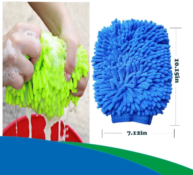 Alt view image 2 of 6 - 2 Pack Car Wash Mitt Microfiber Chenille Car Wash Mitt Scratch Free for Cars Cleaning,Home Cleaning Mitts(Green/Blue).
