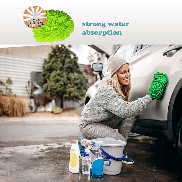 Alt view image 4 of 6 - 2 Pack Car Wash Mitt Microfiber Chenille Car Wash Mitt Scratch Free for Cars Cleaning,Home Cleaning Mitts(Green/Blue).