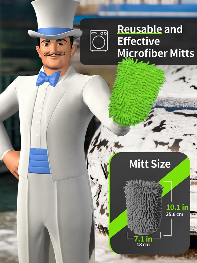 Alt view image 2 of 7 - Microfiber Car Wash Mitt, Chenille Wash Mitt for Car Washing | Super absorbent and scratch free, noodle gloves for lifting dirt from car, pack of 2, green & gray