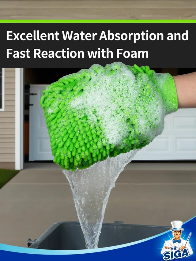 Alt view image 7 of 7 - Microfiber Car Wash Mitt, Chenille Wash Mitt for Car Washing | Super absorbent and scratch free, noodle gloves for lifting dirt from car, pack of 2, green & gray
