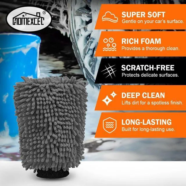 Alt view image 5 of 7 - Car Wash Mitt, Microfiber Washing Glove, 10.2" x 6.7 ", 2 PK Grey | Microfiber Wash Mitts Scratch-Free & Lint-Free, Rich Foam, Highly Absorbent, Double Sided, for Car Washing and Detailing