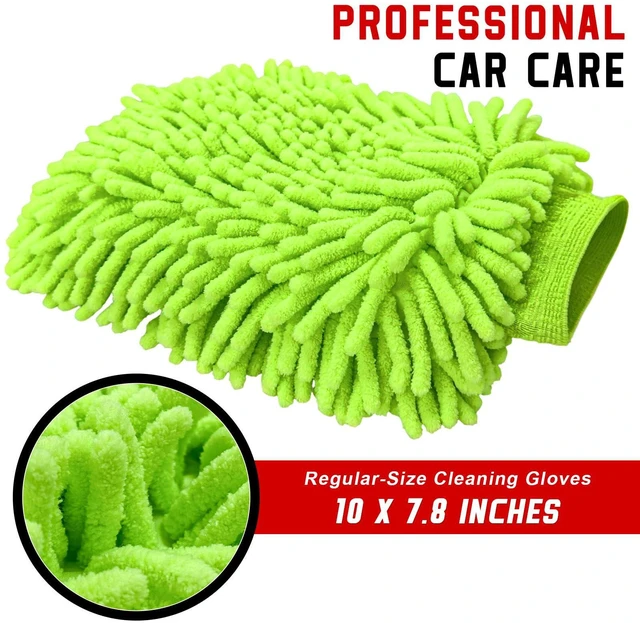 Alt view image 2 of 6 - Car Wash Mitt, Scratch-Free & Lint-Free Chenille Microfiber Wash Mitts, Highly Absorbent Double-Sided Glove for Auto Washing and Detailing, Universal Car Accessories (Fluorescent Green)
